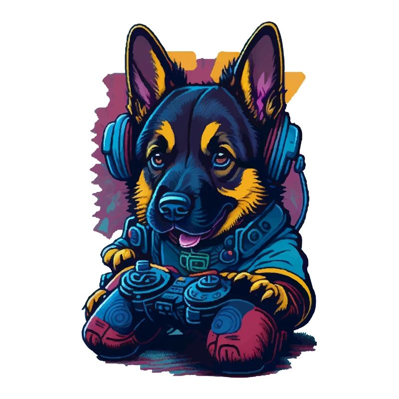 Deutscher Schäferhundwelpe spielt mit Gamecontroll