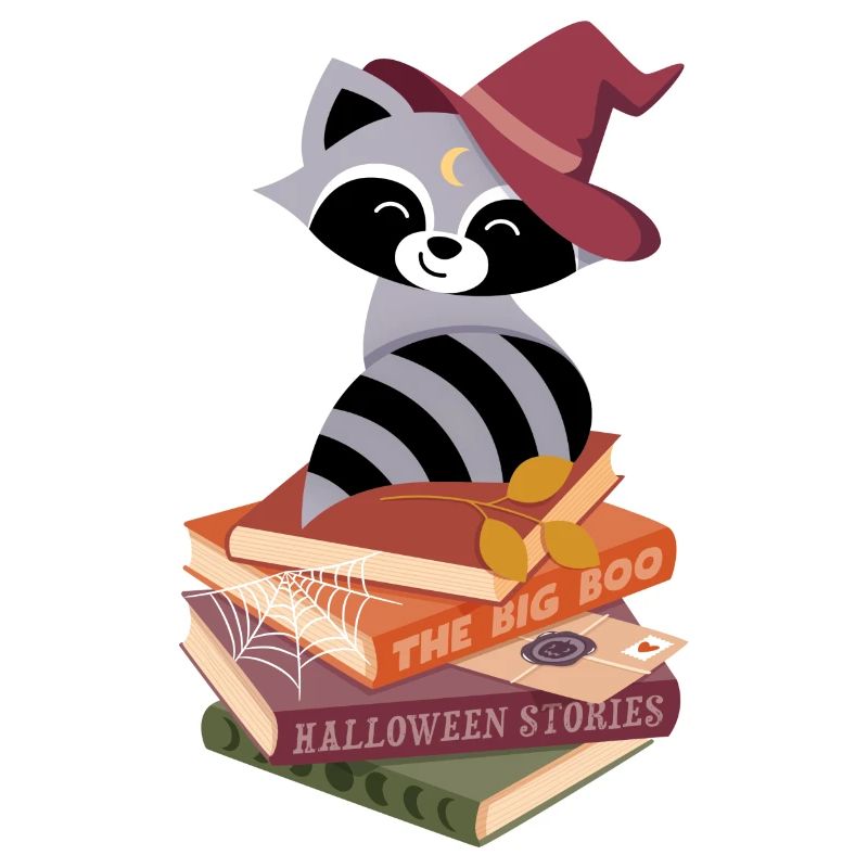 Raccoon on Halloween Book Stack