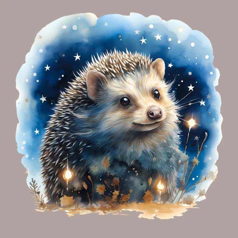 Aquarell Igel mit Sternenhimmel