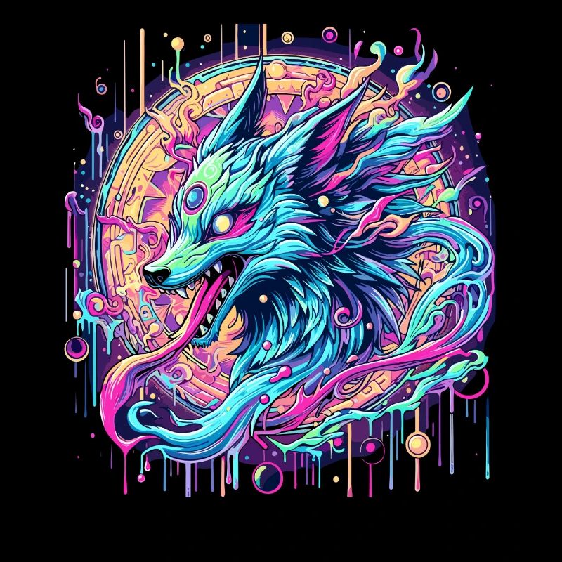 Tête de renard psychédélique Goa Art