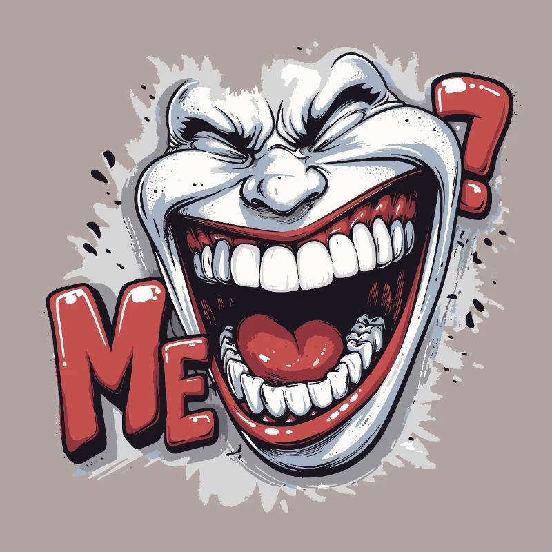 Crazy Laughing white face in a comics style