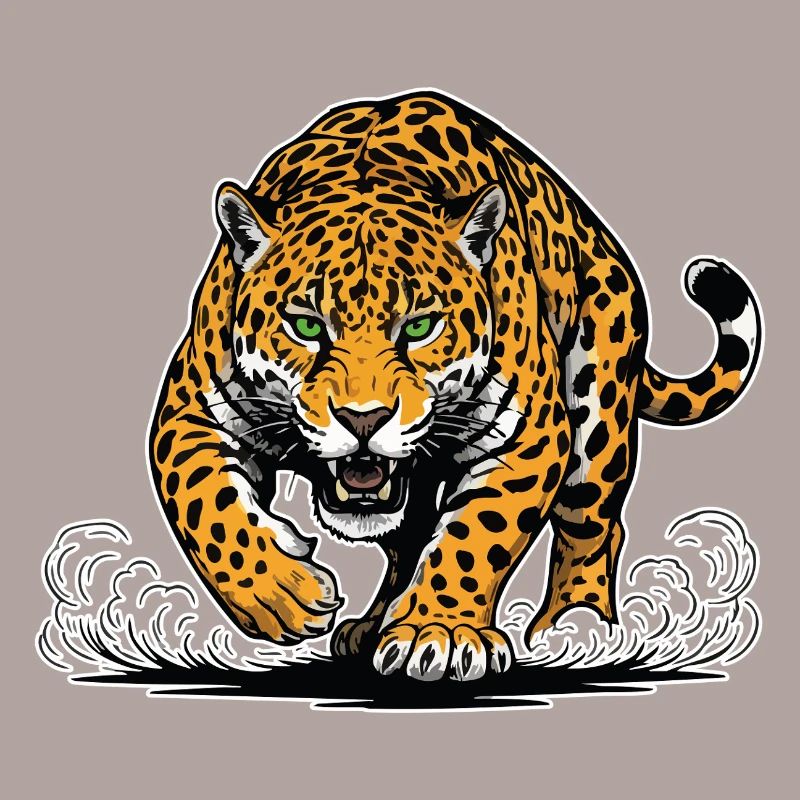 Jaguar-Leopard greift Wassermaskottchen Räuber an