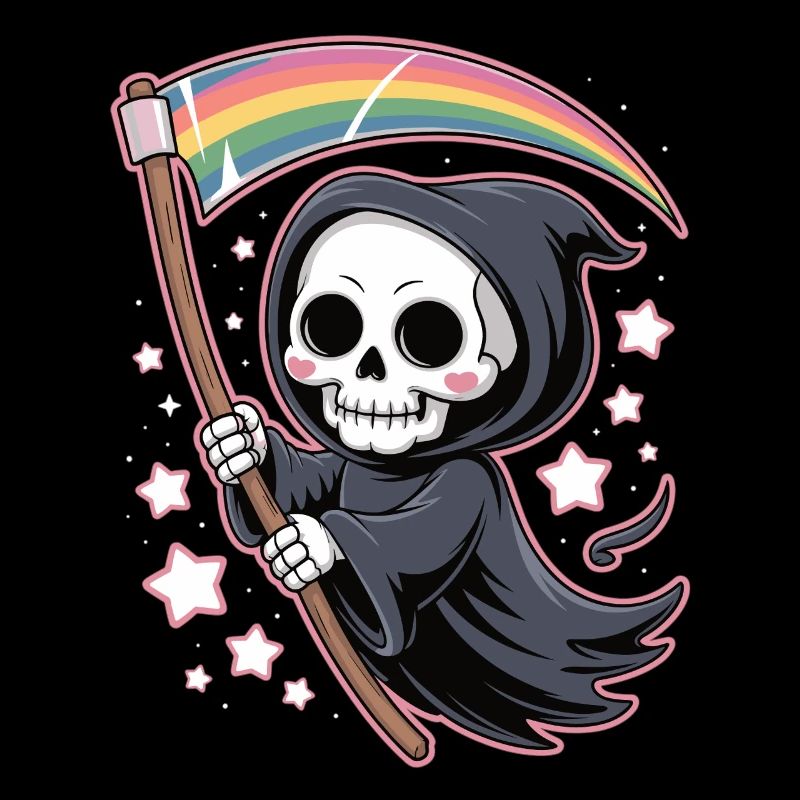 Cute Grim Reaper with Rainbow