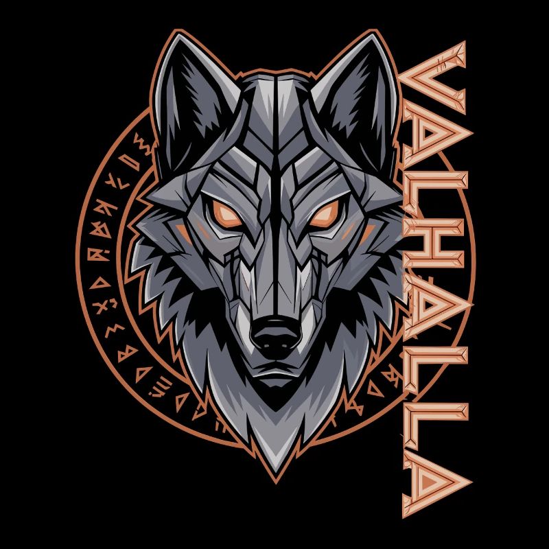 Nordischer Wolf Valhalla Runen Design