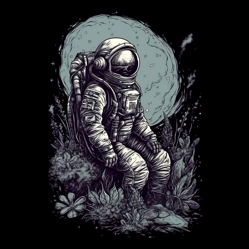 Astronaut with plants on alien worlds