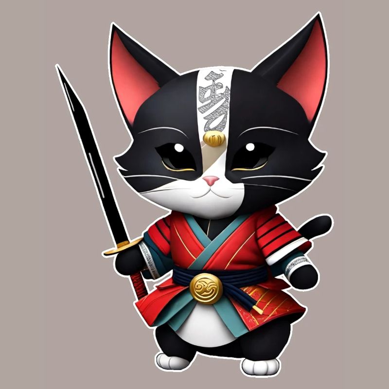 Mignon chat samouraï avec épée katana