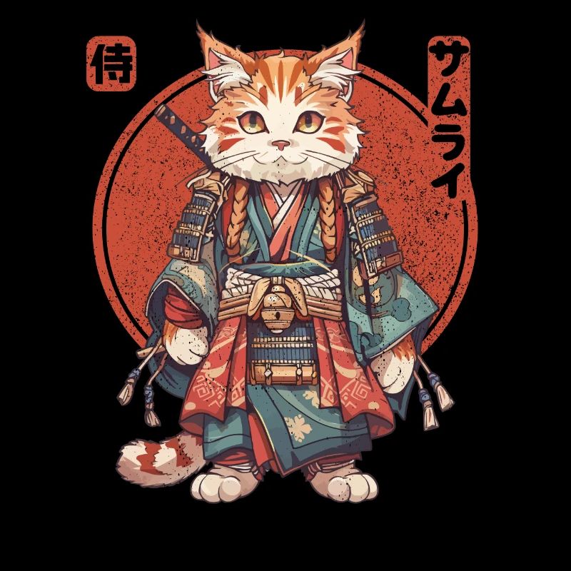 Chat samouraï Kawaii Chat ninja japonais