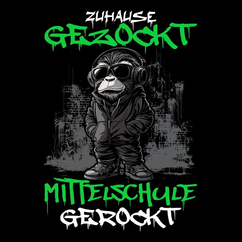Zuhause gezockt Mittelschule gerockt Affe