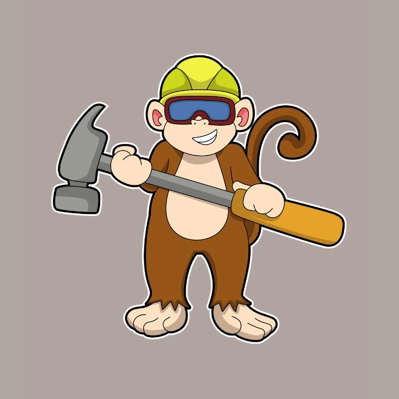 Affe als Handwerker mit Hammer