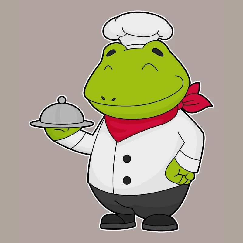Frosch als Koch mit Servierteller