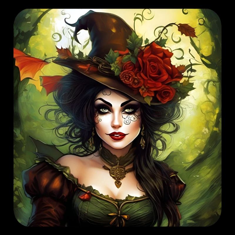 Fée d’Halloween avec chapeau et fleurs