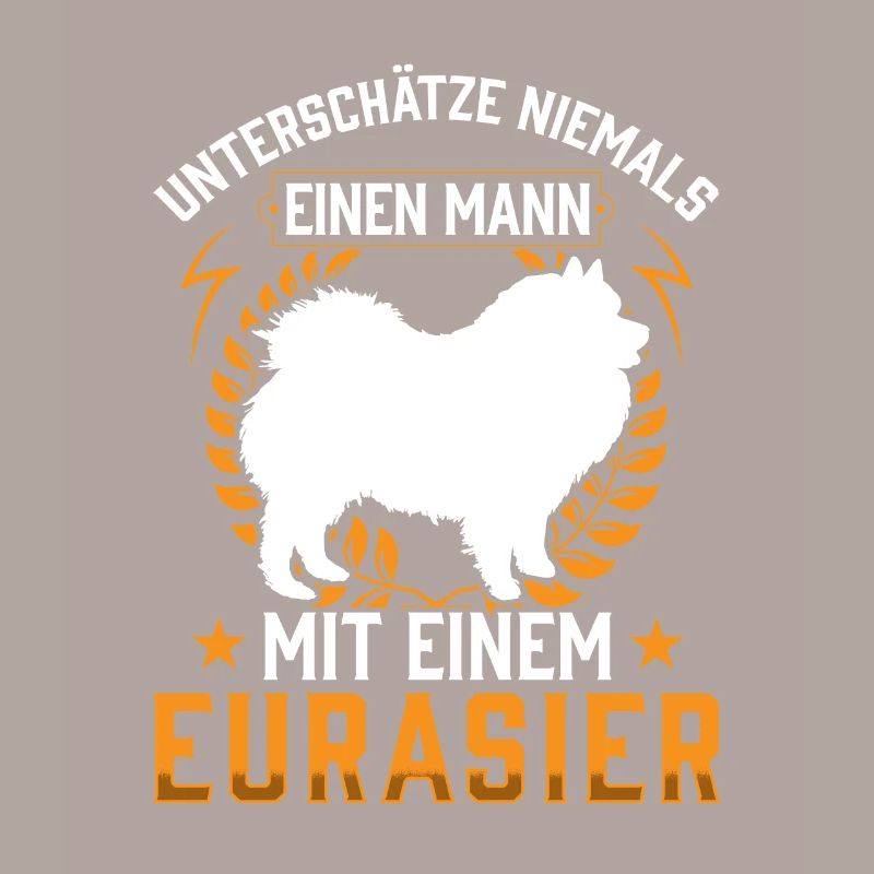 Mann mit Eurasier Eurasian Spitz