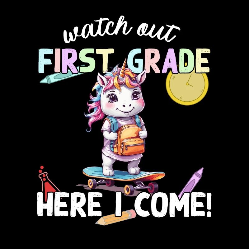 Licorne mignonne premier jour d’école école de skateboard