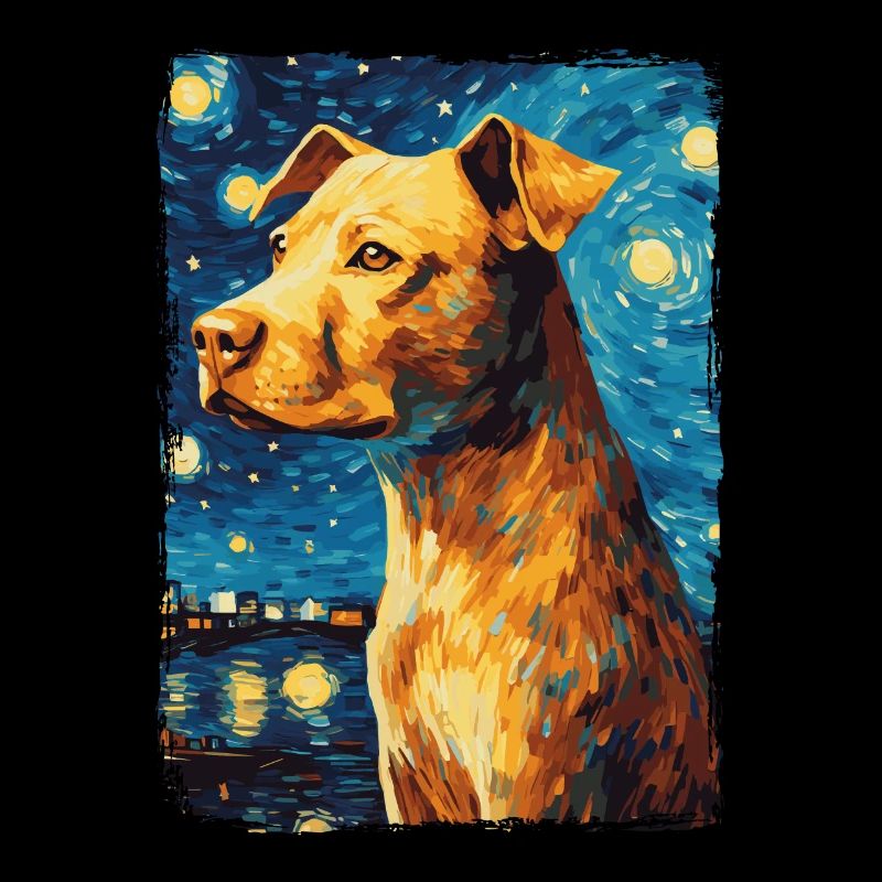 Pitbull Hund Starry Night
