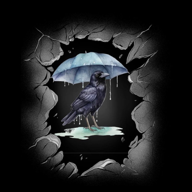 Bird, Weather, Rain, Umbrella, Dark Crow