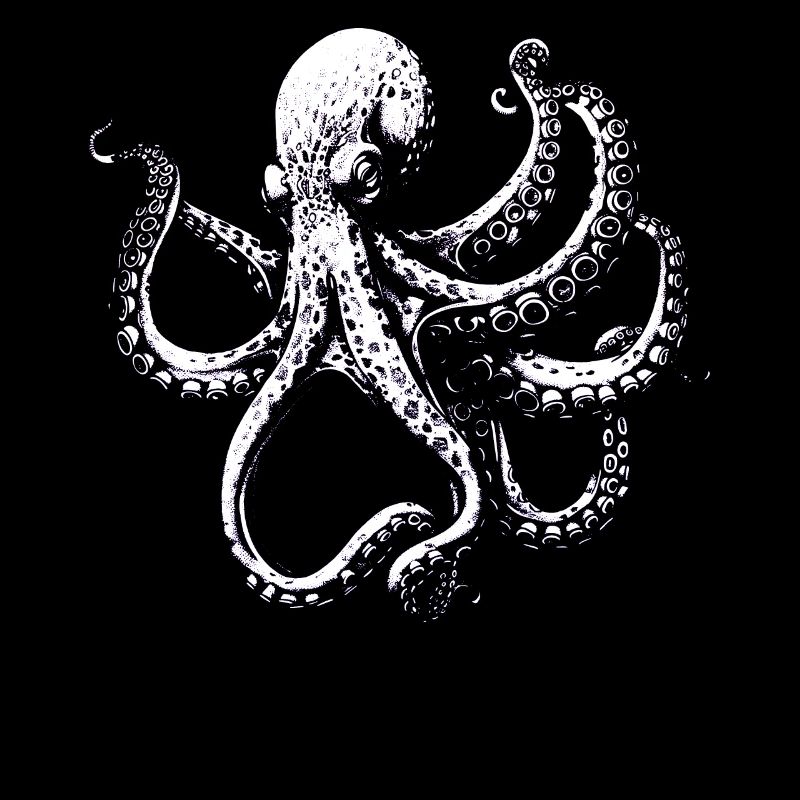 Illustration complexe de pieuvre en noir et blanc