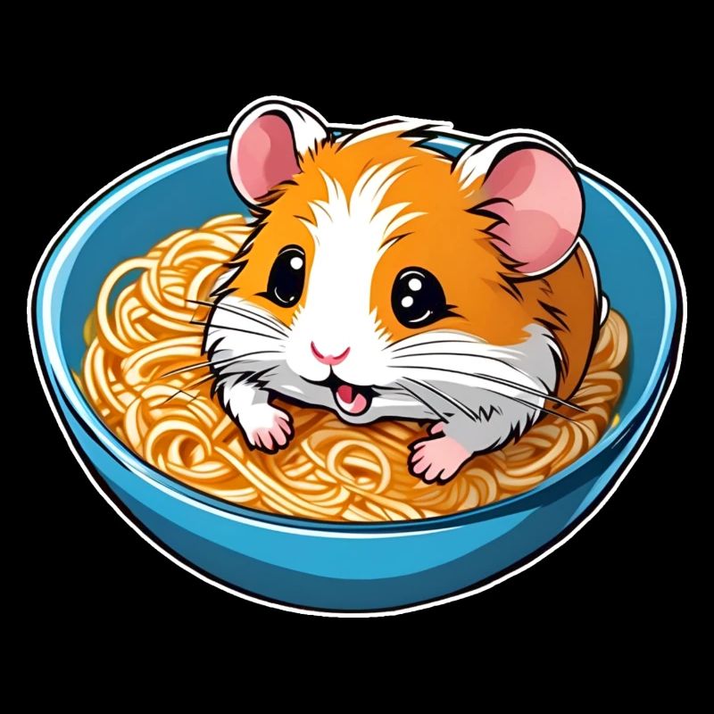 Mignon hamster avec soupe ramen