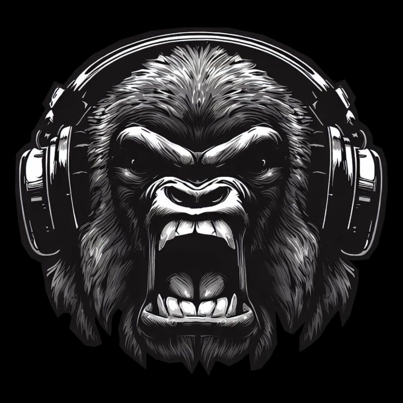 Gorilla DJ mit Kopfhörern