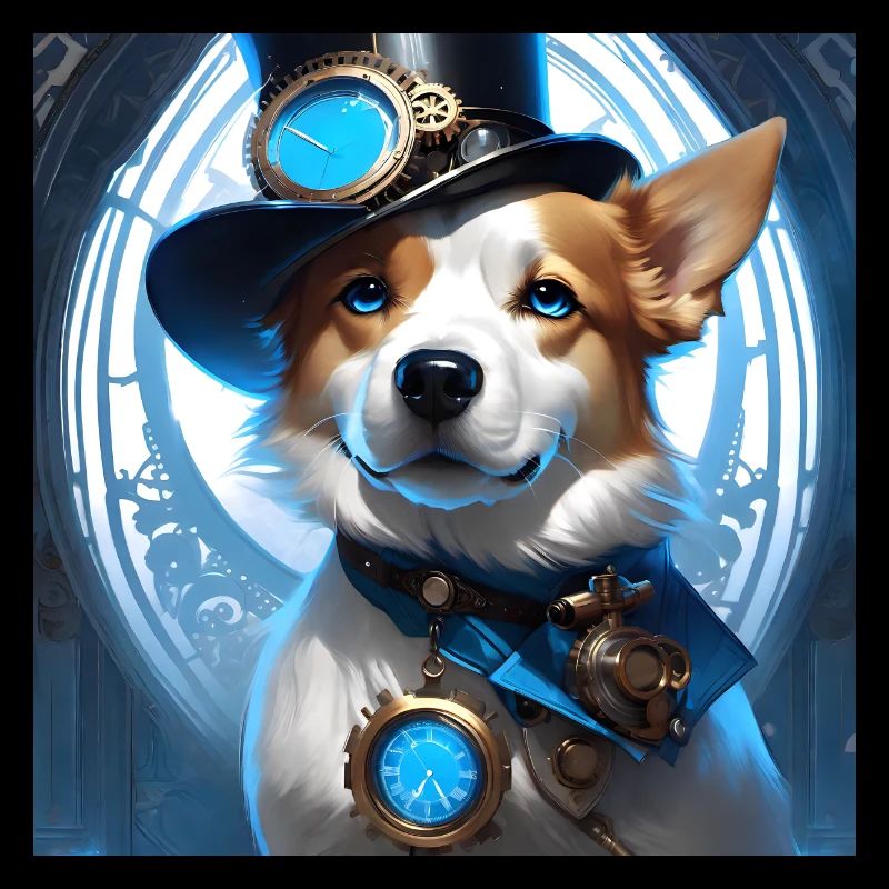 Steampunk design art dog blue