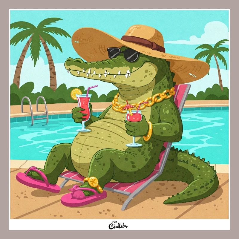 Krokodil am Pool mit Longdrink