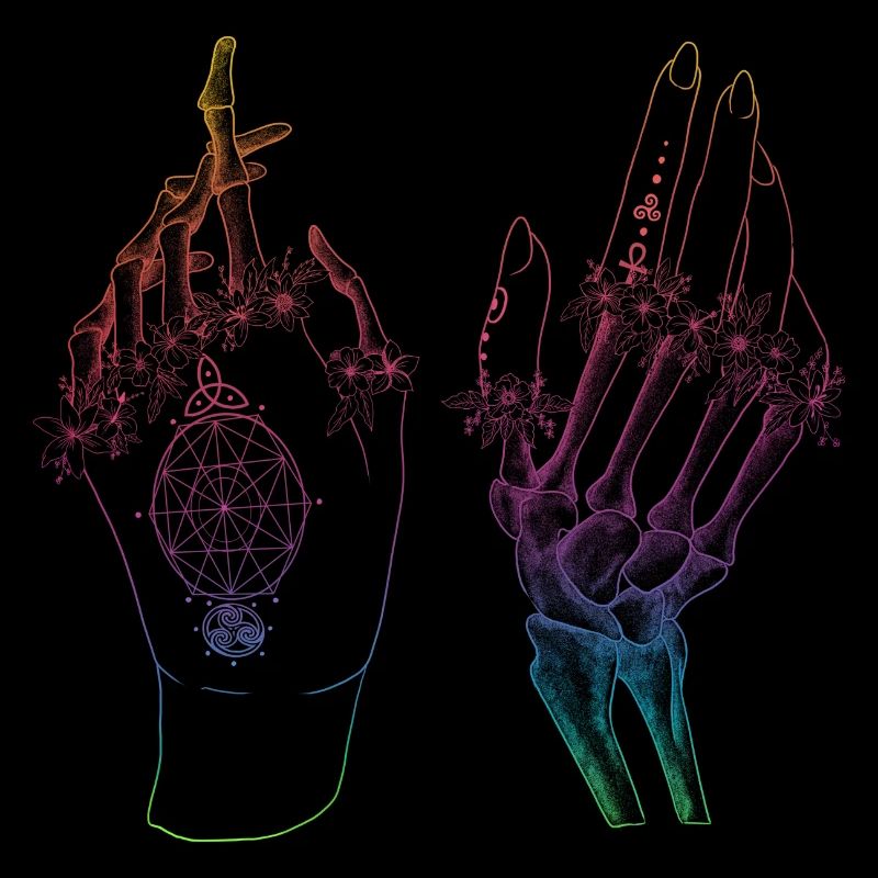 Regenbogen Skelett Hände Boho Gothic