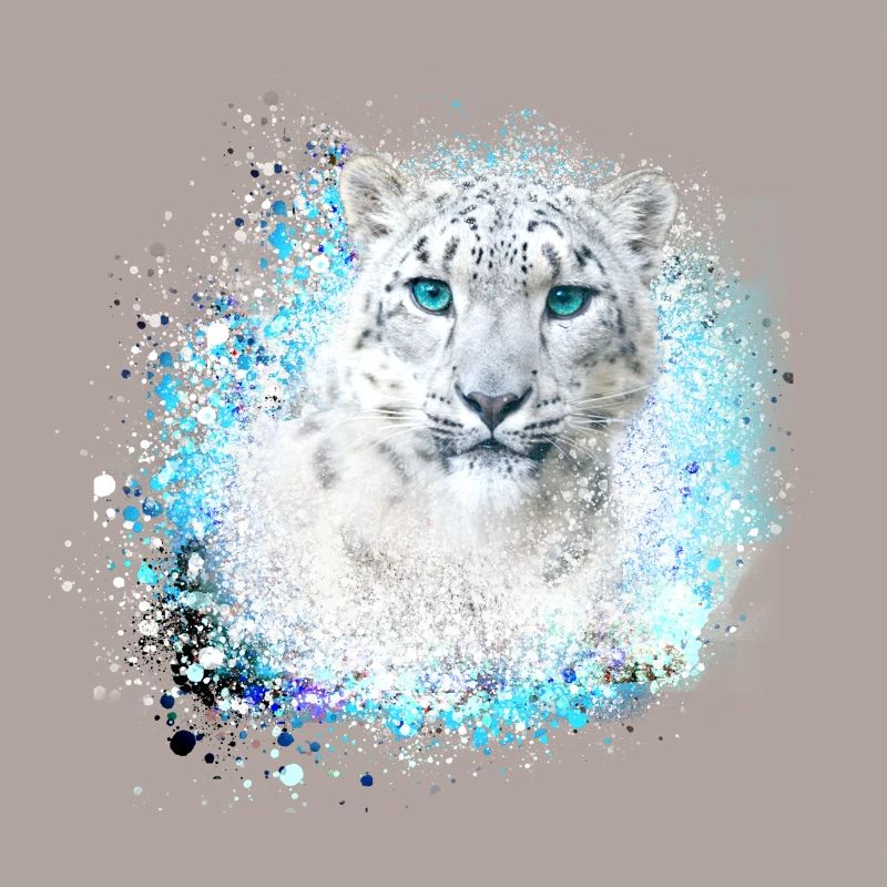 snow leopard, cat, leopard, graffiti, white, wildcat