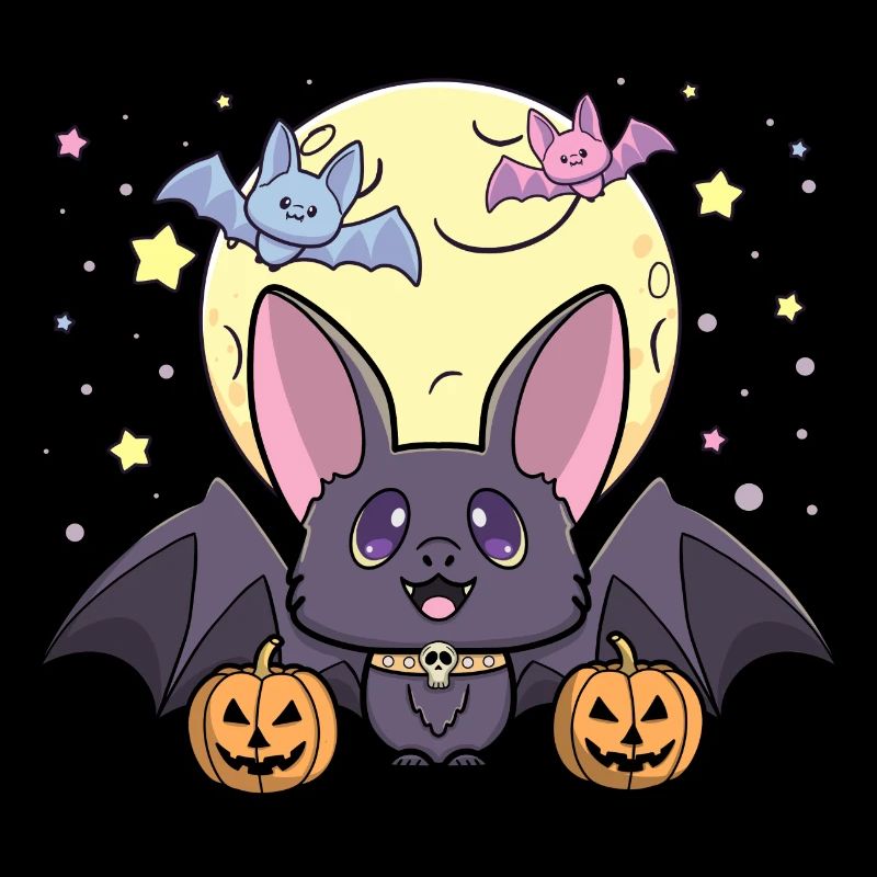 Cute kawaii pastel goth bat halloween pumpkins fun