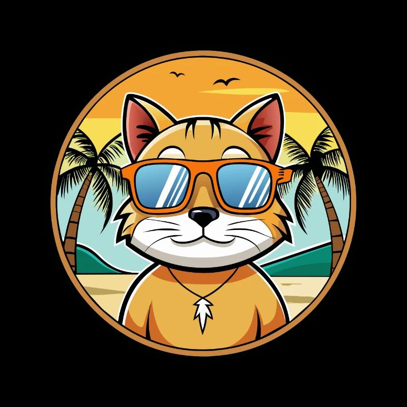 Minskin Cat Breed Cartoon Sunglasses Beach