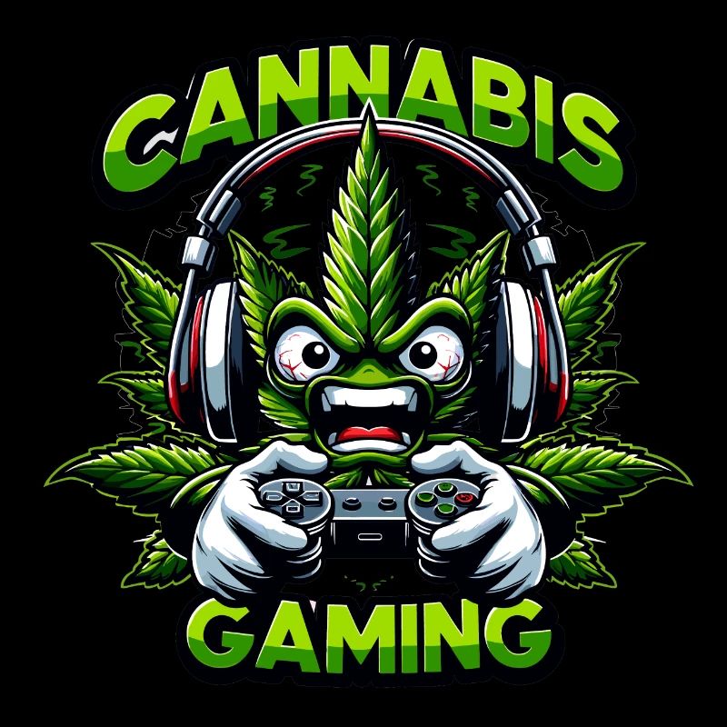 Wütendes Cannabisblatt beim Spielen eines Videospiels