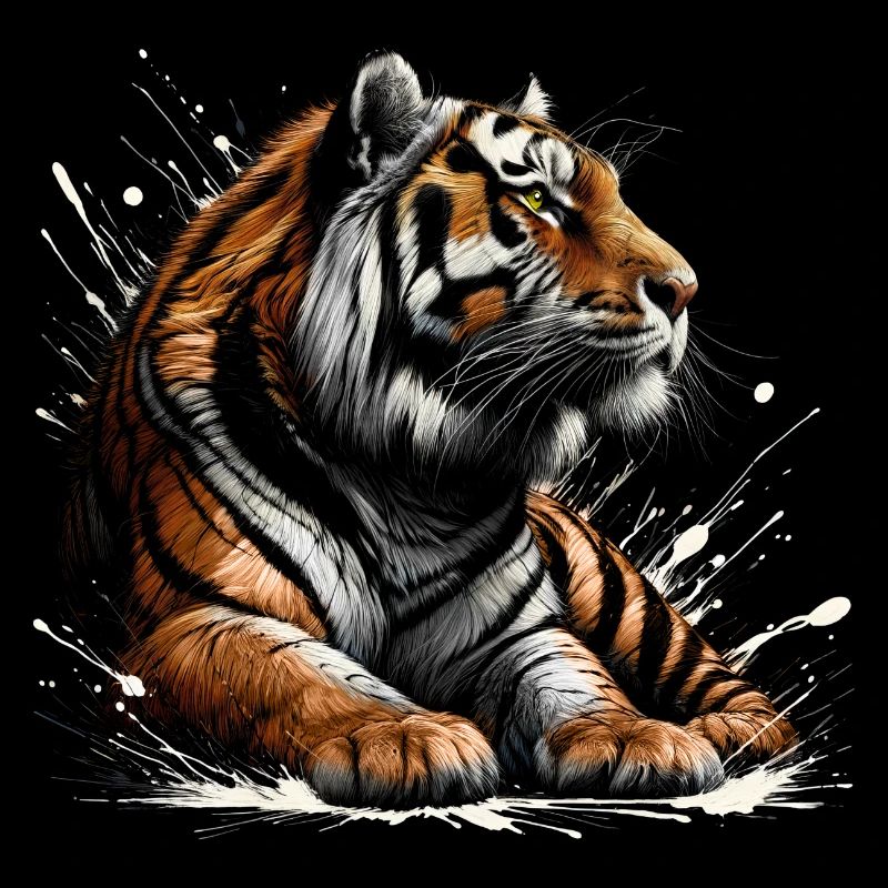 Cool relaxed tiger with paint splash