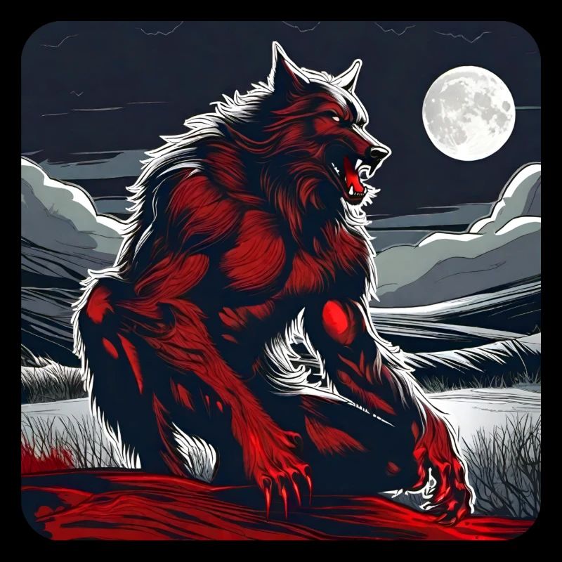 Blutroter Werwolf mit Vollmond