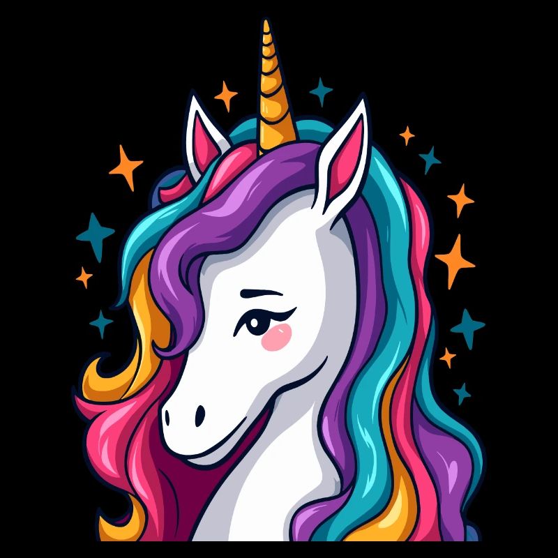 Freches Einhorn mit Regenbogenwellen