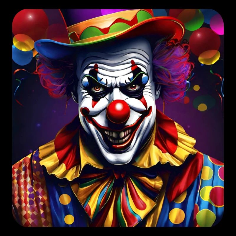 Evil grinning horror clown with red nose