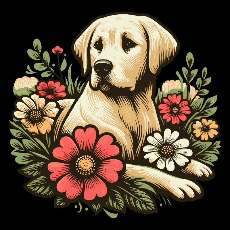 blonder Labrador Retriever Cottage Core Blumen