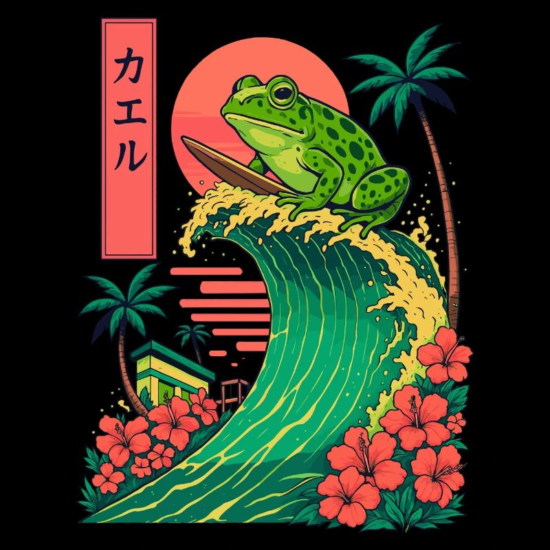 Frog Toad Animal Japanese Surfing Flower Sunset