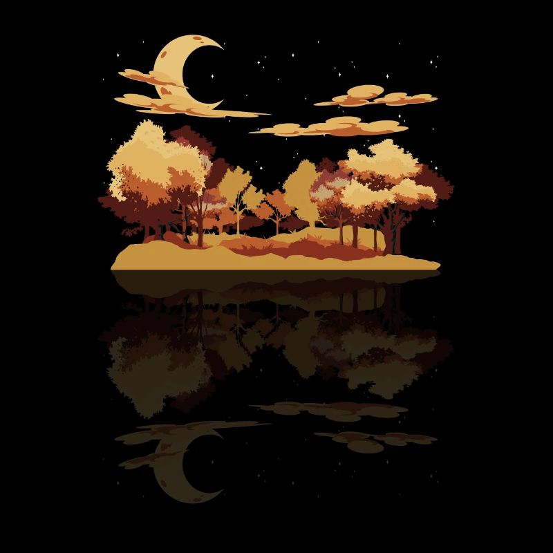 Crescent Moon Forest Trees Reflection Gift Nature