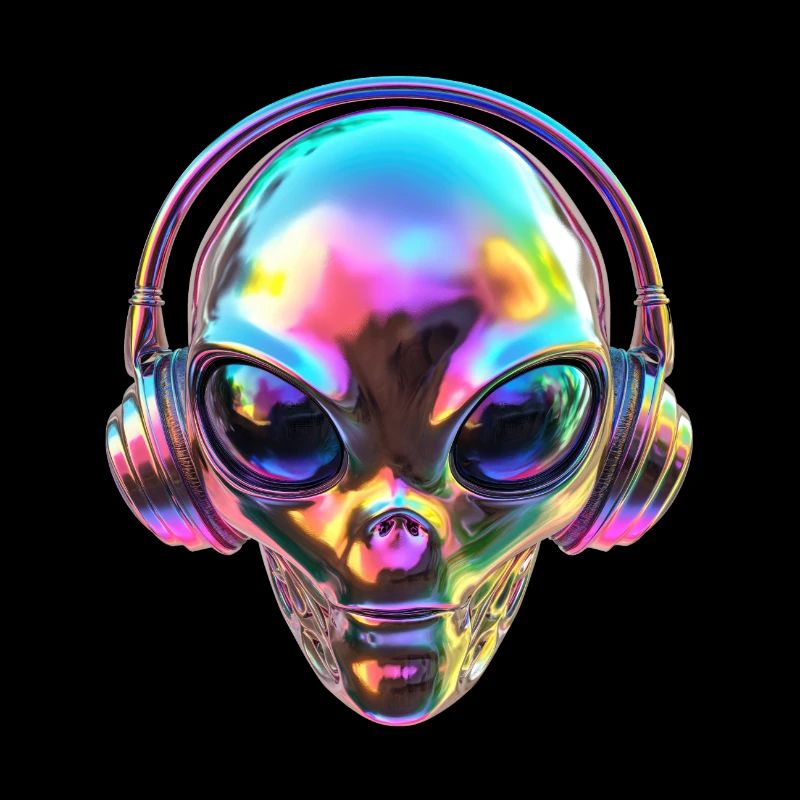 Chromatischer Alien-Kopf mit Kopfhörern