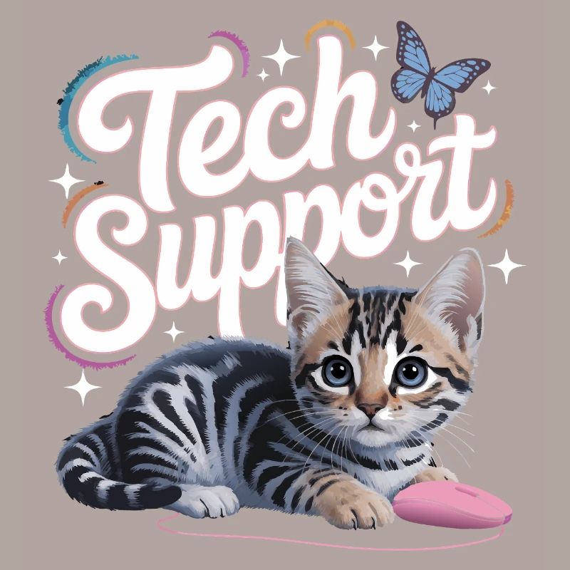 Support technique amusant, chat mignon, informatique ironique