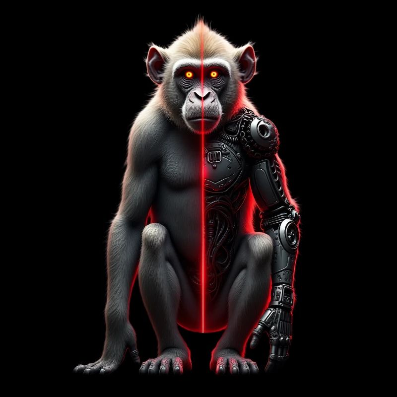 Lustiger Roboter Kunst Affe Cyborg Tier AI Monkey