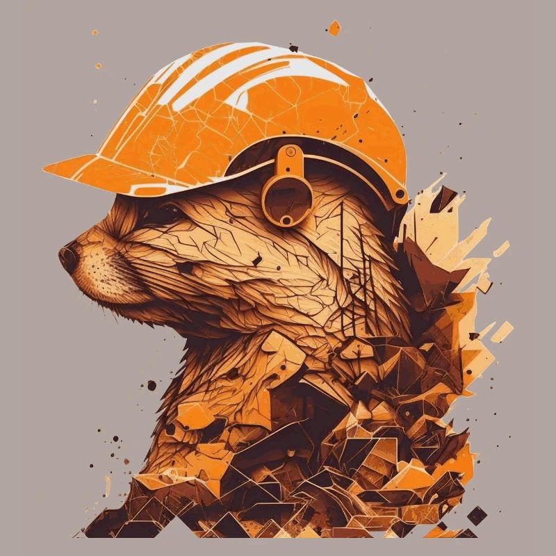 Ferrets as construction workers with yellow construction helmets