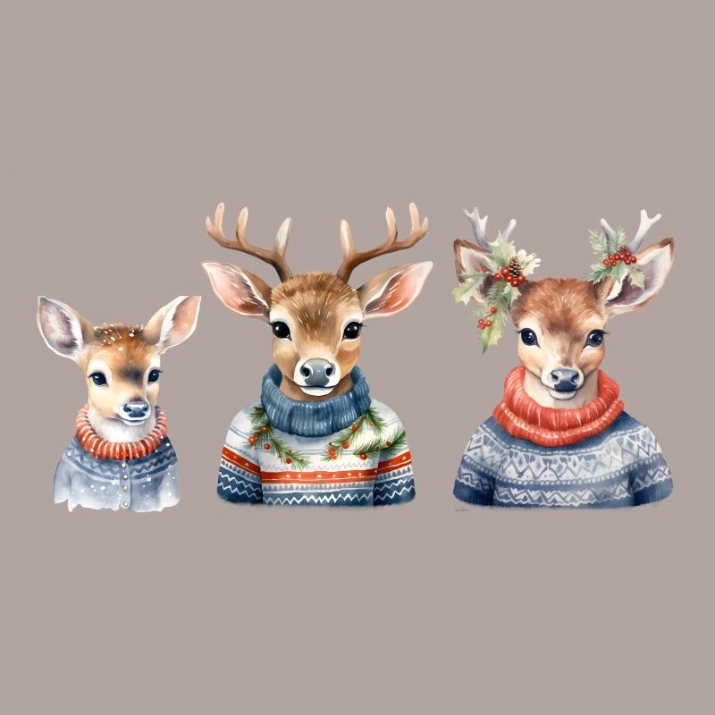 Winterhirsche Pullover-Trio