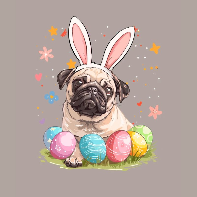Pug easter eggs Hunting easter day