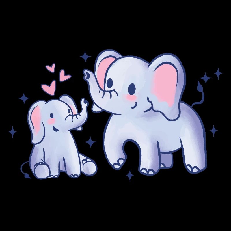 Doux éléphants avec des cœurs roses et des étoiles