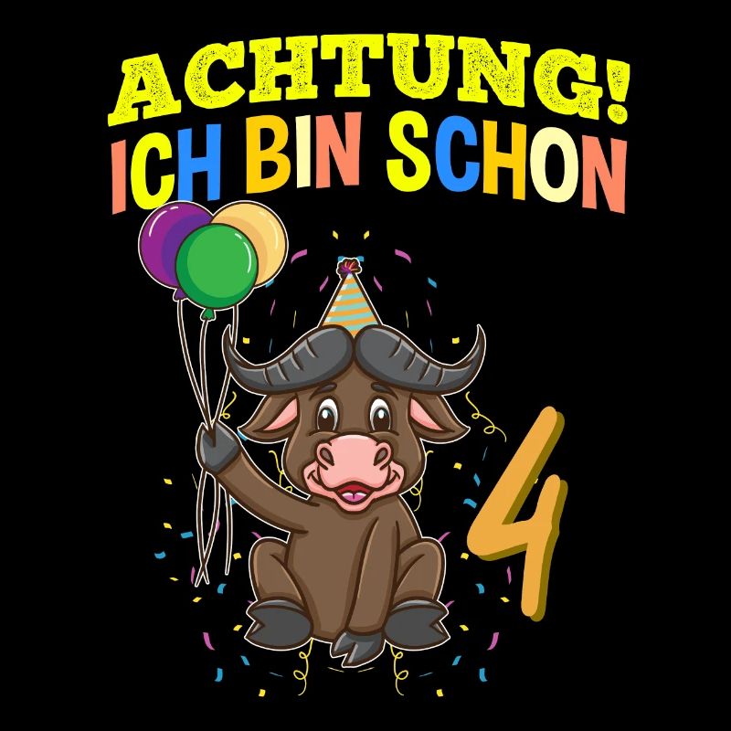 Achtung Ich Bin Schon 4 Geburtstag Büffel Bison