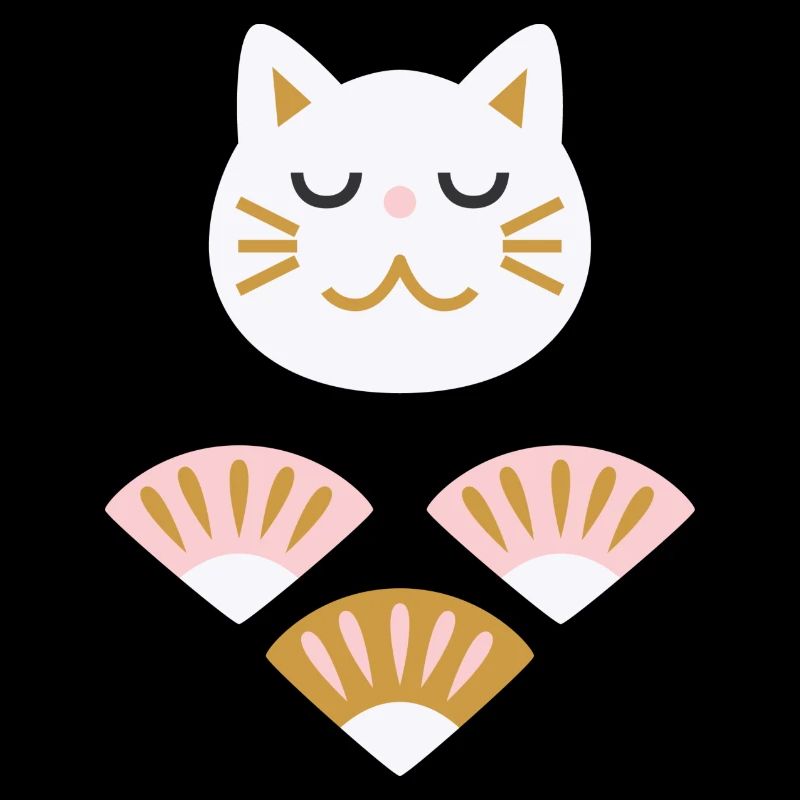Chat japonais avec éventails L blanc