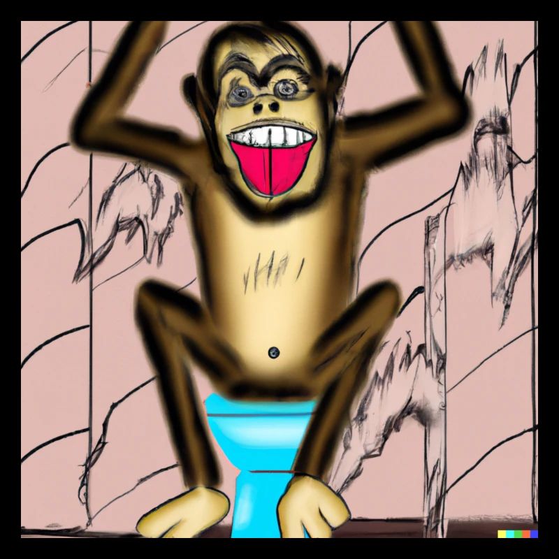 A laughing monkey on the toilet