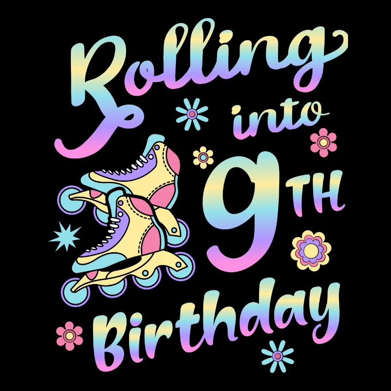 Rolling Into 9th Geburtstag Roller Skater Inline