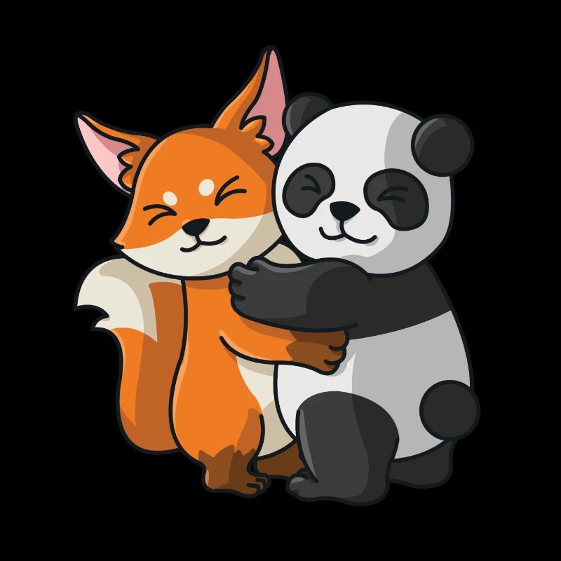 Doux renard et panda câlins drôles de combats