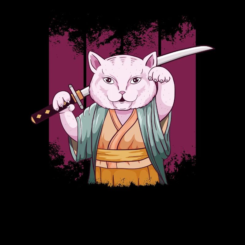 Japanisch Samurai Maneki Neko Cat Katana Aesthetic