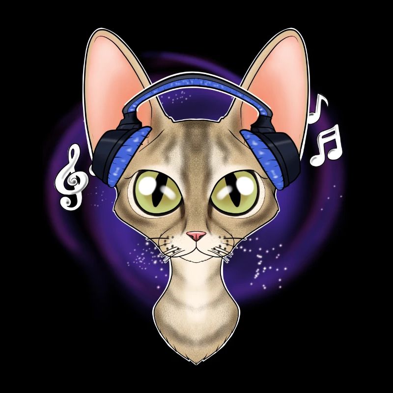 Mignon Devon Rex Cat I Music Lover I Casque